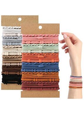 Boho Hair Ties Bracelets 48 Pack Elastic No Damage Scrunchies 12 Colors Women